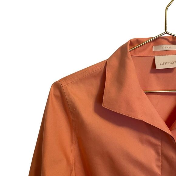 Chico's No Iron Peach Quarter Sleeve Button Down Shirt Size Small - Picture 4 of 7